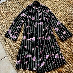 Kimono - black with pink flowers size small with long sleeves.